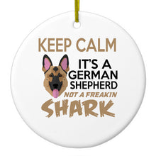DistinctInk® Hanging Ceramic Christmas Tree Ornament with Gold String - Great Gift / Present - 2 3/4 inch Diameter - Keep Calm - It's a German Shepherd