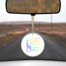 DistinctInk® Hanging Ceramic Christmas Tree Ornament with Gold String - Great Gift / Present - 2 3/4 inch Diameter - Just a Giraffe Trapped in a Human Body