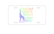 DistinctInk Custom Aluminum Decorative Vanity Front License Plate - Just a Giraffe Trapped in a Human Body