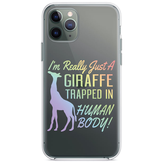 DistinctInk® Clear Shockproof Hybrid Case for Apple iPhone / Samsung Galaxy / Google Pixel - Just a Giraffe Trapped in a Human Body