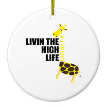 DistinctInk® Hanging Ceramic Christmas Tree Ornament with Gold String - Great Gift / Present - 2 3/4 inch Diameter - Livin the High Life - Giraffe