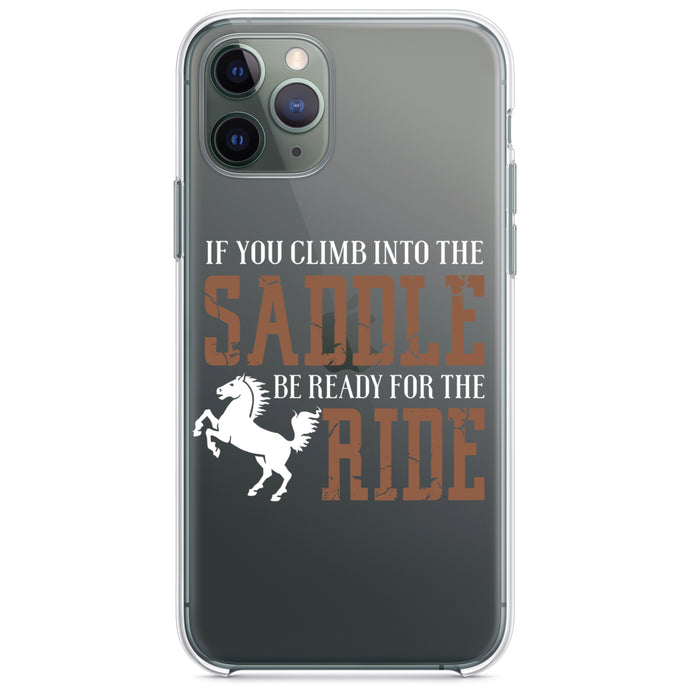 DistinctInk® Clear Shockproof Hybrid Case for Apple iPhone / Samsung Galaxy / Google Pixel - Climb into the Saddle, Ready for a Ride