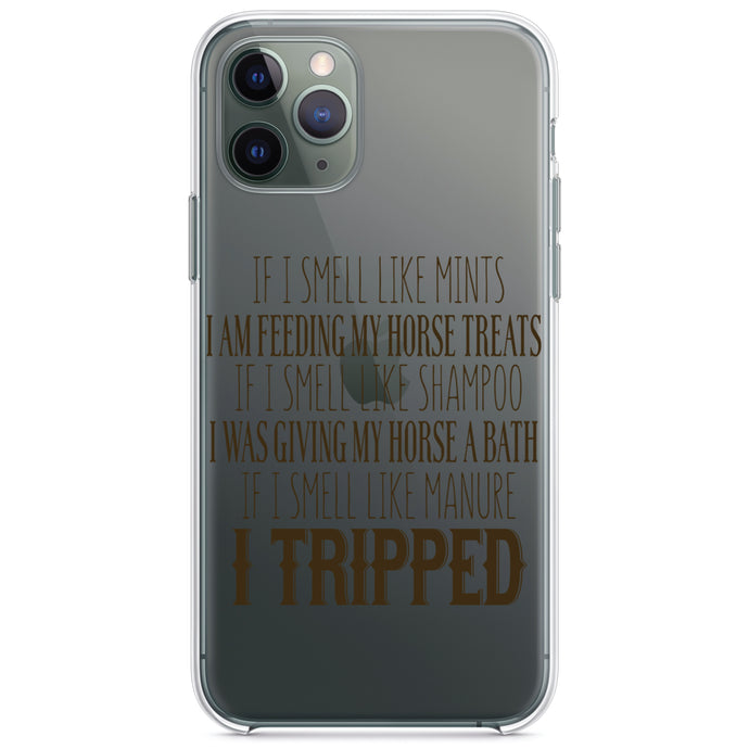 DistinctInk® Clear Shockproof Hybrid Case for Apple iPhone / Samsung Galaxy / Google Pixel - Smell Like Horse Treats, Shampoo, Manure