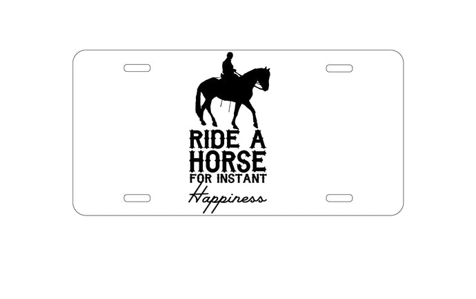 DistinctInk Custom Aluminum Decorative Vanity Front License Plate - Ride A Horse for Instant Happiness