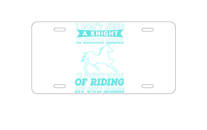 DistinctInk Custom Aluminum Decorative Vanity Front License Plate - Don't Need Night - Perfectly Capable Horse