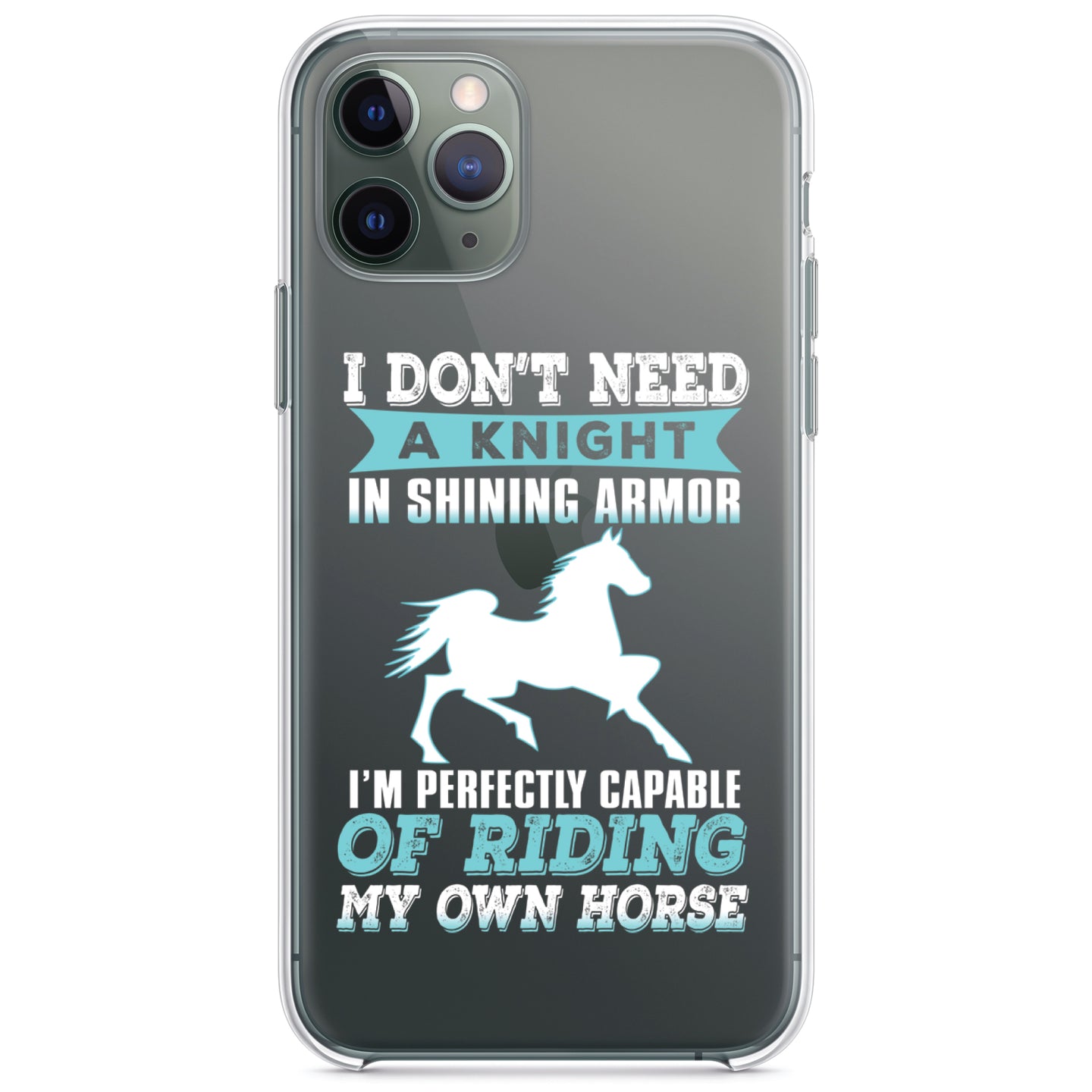 DistinctInk® Clear Shockproof Hybrid Case for Apple iPhone / Samsung Galaxy / Google Pixel - Don't Need Night - Perfectly Capable Horse
