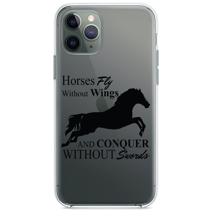 DistinctInk® Clear Shockproof Hybrid Case for Apple iPhone / Samsung Galaxy / Google Pixel - Horses Fly Without Wings