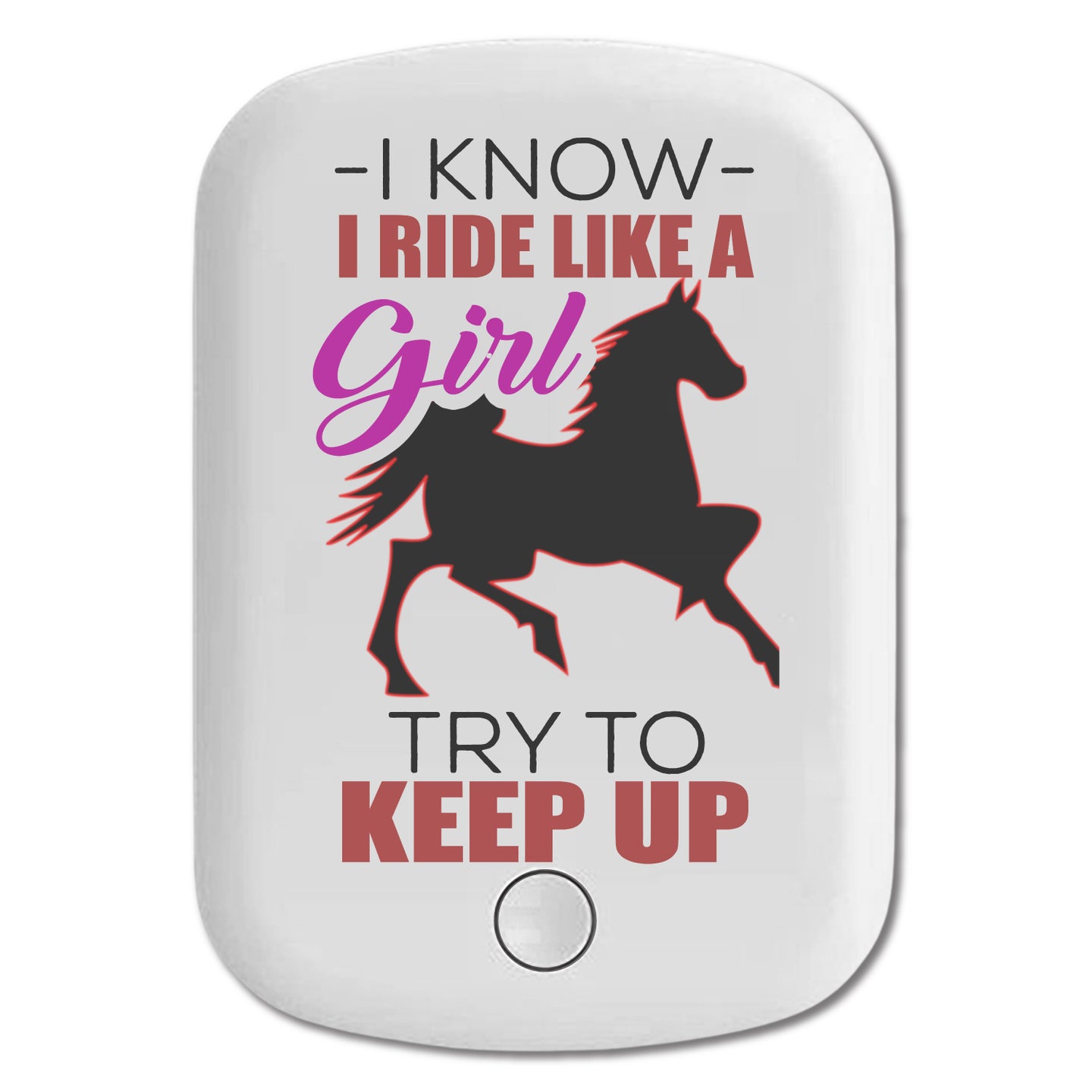 DistinctInk Magnetic Battery Pack, Wireless Portable Charger with USB-C Cable, Compatible with MagSafe iPhone 14 / 13 / 12 Series - I Ride Like A Girl - Try To Keep Up - Horse