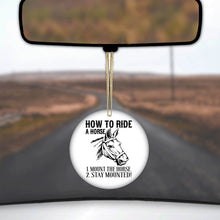 DistinctInk® Hanging Ceramic Christmas Tree Ornament with Gold String - Great Gift / Present - 2 3/4 inch Diameter - How To Ride a Horse - Stay Mounted