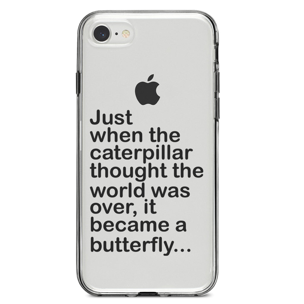 Caterpillar Though World Was Over Butterfly Clear Shockproof iPhone Case, view 5