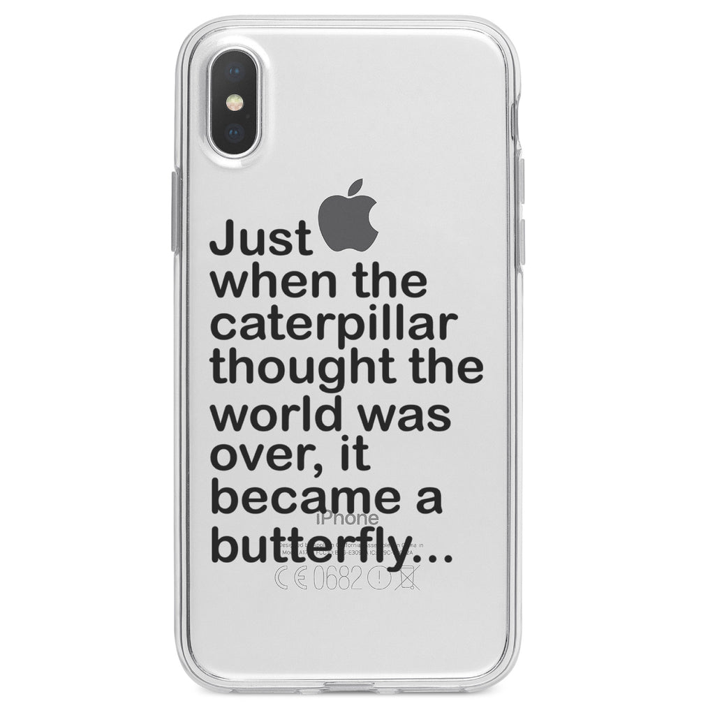 Caterpillar Though World Was Over Butterfly Clear Shockproof iPhone Case, view 4