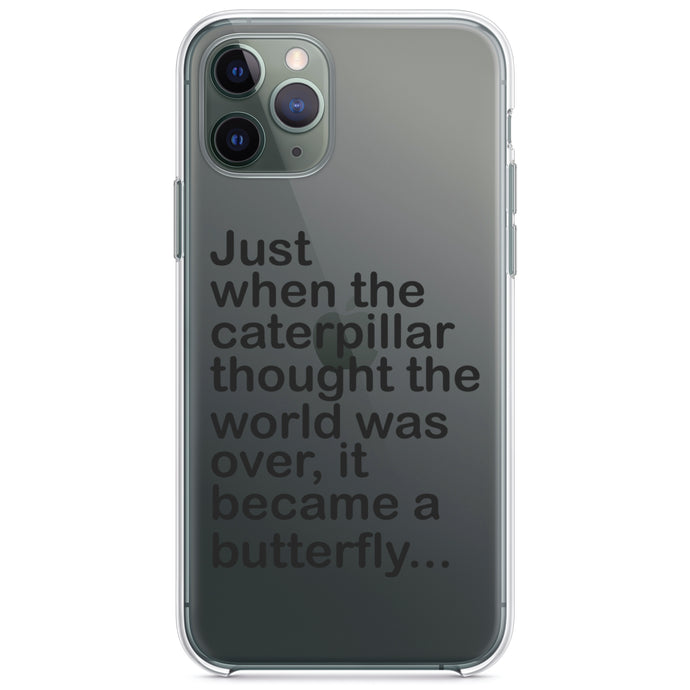 DistinctInk® Clear Shockproof Hybrid Case for Apple iPhone / Samsung Galaxy / Google Pixel - Caterpillar Though World Was Over Butterfly