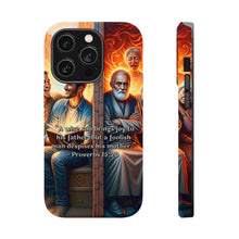 DistinctInk Tough Case for Apple iPhone, Compatible with MagSafe Charging - "The Joy of a Wise Son: Proverbs 15:20"