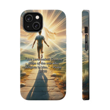 DistinctInk Tough Case for Apple iPhone, Compatible with MagSafe Charging - "The Lord Makes Firm: Psalm 37:23 Encourages Delightful Steps"
