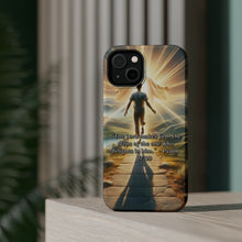 DistinctInk Tough Case for Apple iPhone, Compatible with MagSafe Charging - "The Lord Makes Firm: Psalm 37:23 Encourages Delightful Steps"