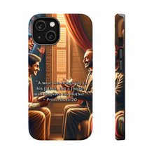 DistinctInk Tough Case for Apple iPhone, Compatible with MagSafe Charging - "Wise Son, Joyful Father: Proverbs 15:20 Reveals Wisdom's Impact"