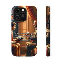DistinctInk Tough Case for Apple iPhone, Compatible with MagSafe Charging - "Wise Son, Joyful Father: Proverbs 15:20 Reveals Wisdom's Impact"