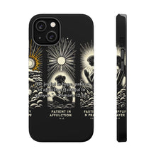 DistinctInk Tough Case for Apple iPhone, Compatible with MagSafe Charging - "Romans 12:12 - Embrace Hope, Endure Affliction, Faithful Prayers"