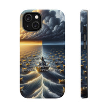 DistinctInk Tough Case for Apple iPhone, Compatible with MagSafe Charging - "The Unshakeable Power of God's Purpose - Proverbs 19:21"