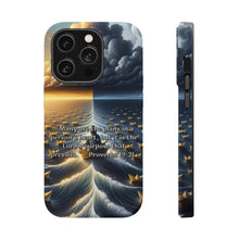 DistinctInk Tough Case for Apple iPhone, Compatible with MagSafe Charging - "The Unshakeable Power of God's Purpose - Proverbs 19:21"