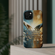 DistinctInk Tough Case for Apple iPhone, Compatible with MagSafe Charging - "Faith's Justification: Finding Peace with God - Romans 5:1"