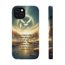 DistinctInk Tough Case for Apple iPhone, Compatible with MagSafe Charging - "John 14:27 - The Gift of Peace for Troubled Hearts"