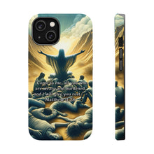 DistinctInk Tough Case for Apple iPhone, Compatible with MagSafe Charging - "Matthew 11:28 - Find Rest in Me"