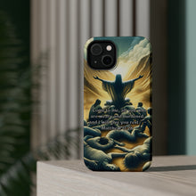 DistinctInk Tough Case for Apple iPhone, Compatible with MagSafe Charging - "Matthew 11:28 - Find Rest in Me"