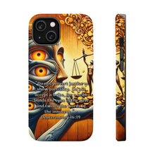DistinctInk Tough Case for Apple iPhone, Compatible with MagSafe Charging - "Do Not Pervert Justice: Deuteronomy 16:19"