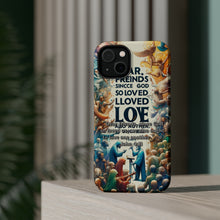 DistinctInk Tough Case for Apple iPhone, Compatible with MagSafe Charging - "1 John 4:11 - Loving One Another as God Loves Us"