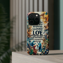 DistinctInk Tough Case for Apple iPhone, Compatible with MagSafe Charging - "1 John 4:11 - Loving One Another as God Loves Us"