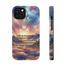 DistinctInk Tough Case for Apple iPhone, Compatible with MagSafe Charging - Psalm 121:1 - Seeking Divine Assistance in the Mountains