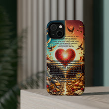 DistinctInk Tough Case for Apple iPhone, Compatible with MagSafe Charging - "Matthew 6:19 - Storing Treasures: Earthly vs. Heavenly Abundance"