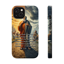 DistinctInk Tough Case for Apple iPhone, Compatible with MagSafe Charging - "Biblical Reflection: 1 Corinthians 1:27 - The Triumph of God's Wisdom"