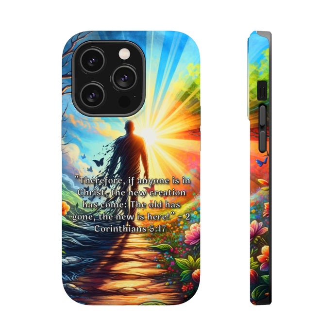 DistinctInk Tough Case for Apple iPhone, Compatible with MagSafe Charging - 2 Corinthians 5:17 - The Old Gone, the New Here