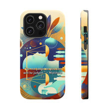 DistinctInk Tough Case for Apple iPhone, Compatible with MagSafe Charging - "Matthew 7:1 - Do Not Judge, Be Judgement-Free"