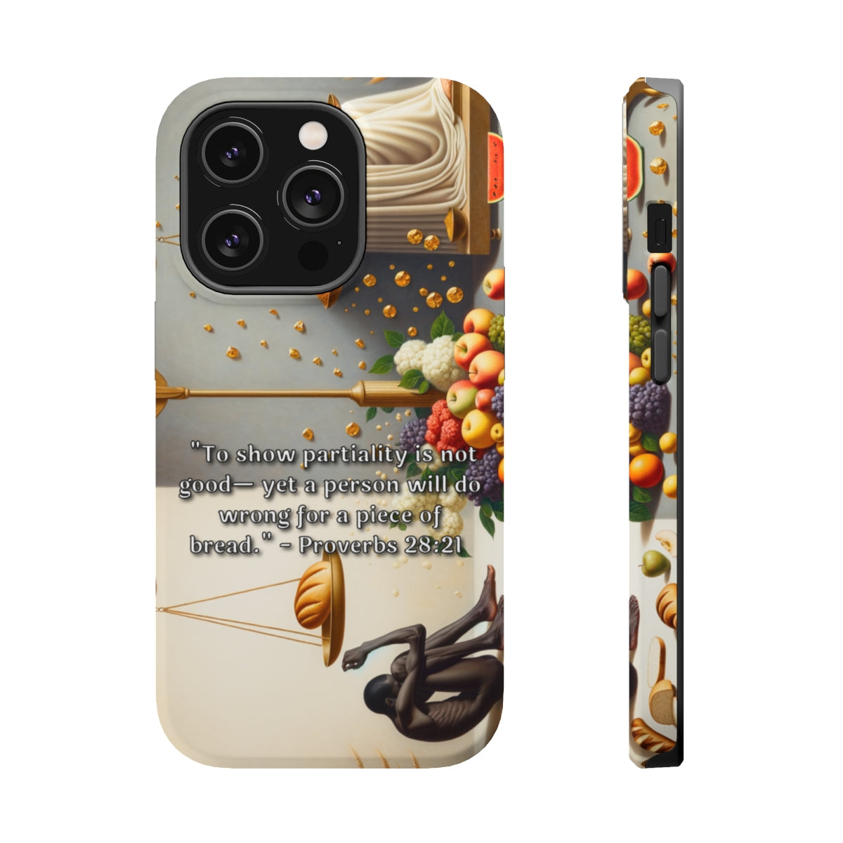 DistinctInk Tough Case for Apple iPhone, Compatible with MagSafe Charging - Partiality and Wrongdoing for Bread - Proverbs 28:21