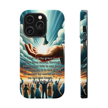 DistinctInk Tough Case for Apple iPhone, Compatible with MagSafe Charging - Ephesians 2:8 - Saved by Grace, Not Works