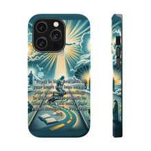 DistinctInk Tough Case for Apple iPhone, Compatible with MagSafe Charging - "Proverbs 3:5: Trust in the Lord, Rely on Him"