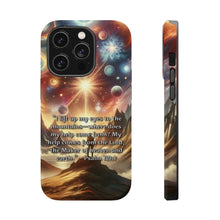 DistinctInk Tough Case for Apple iPhone, Compatible with MagSafe Charging - "Seeking Help: Psalm 121:1 - Eyes on Mountains"