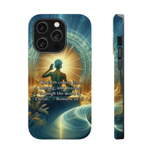 DistinctInk Tough Case for Apple iPhone, Compatible with MagSafe Charging - "Romans 10:17 - Faith through hearing the word of Christ."
