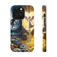 DistinctInk Tough Case for Apple iPhone, Compatible with MagSafe Charging - "Matthew 6:19 - Storing Treasures in Heaven, Not Earth"