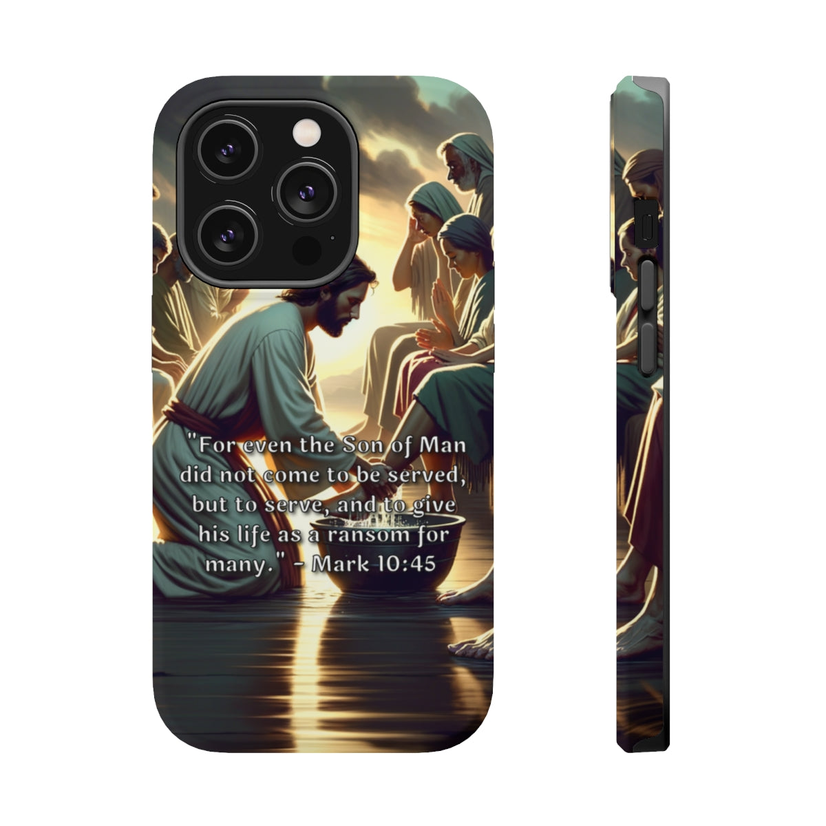 DistinctInk Tough Case for Apple iPhone, Compatible with MagSafe Charging - Mark 10:45 - The Son of Man's Sacrificial Service