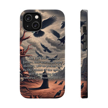 DistinctInk Tough Case for Apple iPhone, Compatible with MagSafe Charging - "The Consequences of Disrespect: Proverbs 30:17"