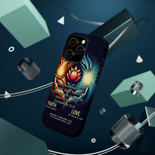 DistinctInk Tough Case for Apple iPhone, Compatible with MagSafe Charging - The Greatest of These: 1 Corinthians 13:13 Faith, Hope, Love