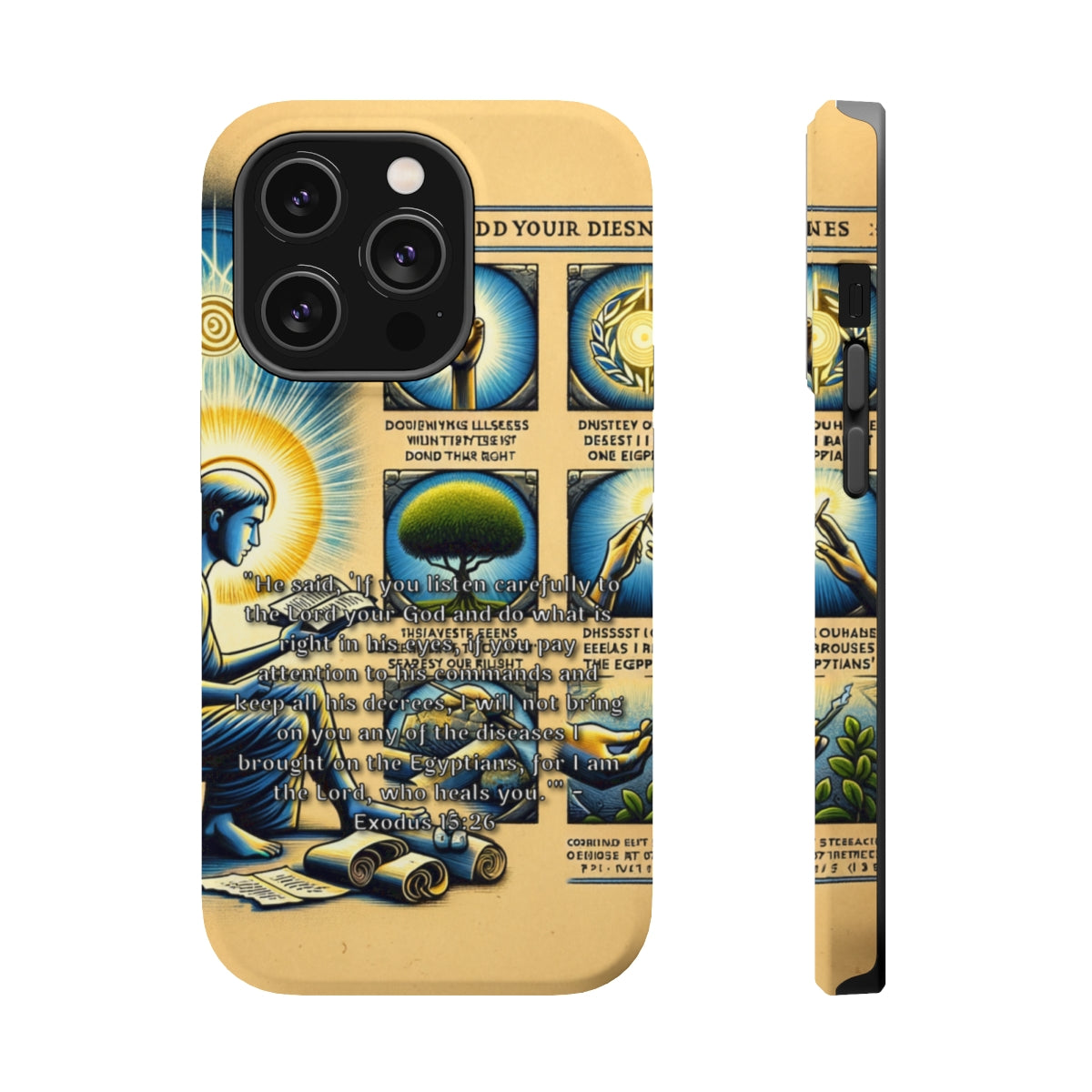 DistinctInk Tough Case for Apple iPhone, Compatible with MagSafe Charging - Exodus 15:26 - God's Promise of Healing and Protection