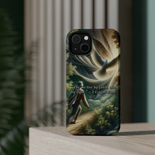 DistinctInk Tough Case for Apple iPhone, Compatible with MagSafe Charging - "Living by Faith: 2 Corinthians 5:7, NIV"