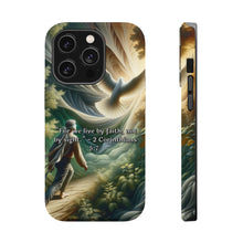 DistinctInk Tough Case for Apple iPhone, Compatible with MagSafe Charging - "Living by Faith: 2 Corinthians 5:7, NIV"