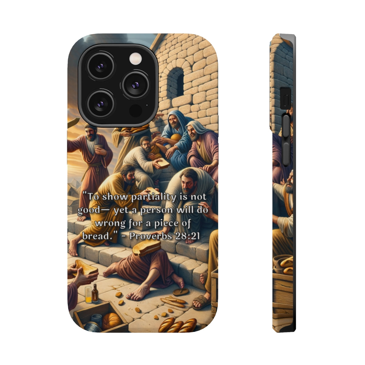 DistinctInk Tough Case for Apple iPhone, Compatible with MagSafe Charging - Partiality's Destructive Temptation: Proverbs 28:21 Reminder