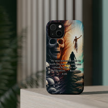DistinctInk Tough Case for Apple iPhone, Compatible with MagSafe Charging - Delivered for Our Sins: Romans 4:25 Explanation